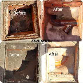 before and after image for an unblocked drain