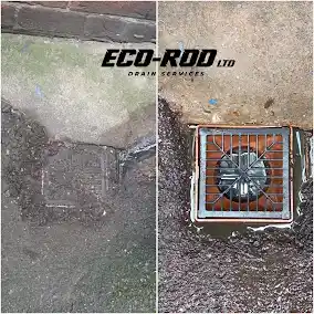 before and after image for an unblocked drain