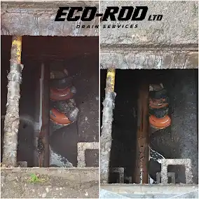 before and after image for an unblocked drain