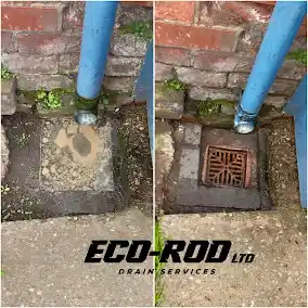 before and after image for an unblocked drain